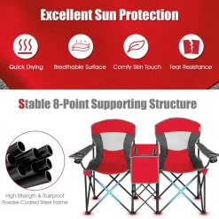 Tangkula Loveseat Camping Chair with Adjustable Shade Canopy