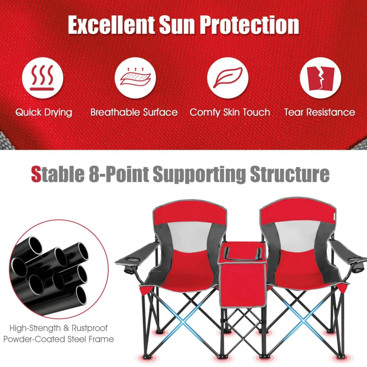Tangkula Loveseat Camping Chair with Adjustable Shade Canopy