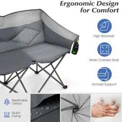 Tangkula Loveseat Camping Chair, Folding Camp Chair with Padded Seat
