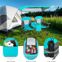 Tangkula Loveseat Camping Chair with Adjustable Shade Canopy