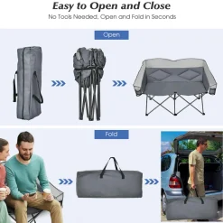 Tangkula Loveseat Camping Chair, Folding Camp Chair with Padded Seat