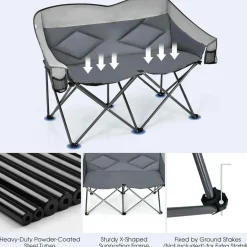Tangkula Loveseat Camping Chair, Folding Camp Chair with Padded Seat
