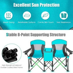 Tangkula Loveseat Camping Chair with Adjustable Shade Canopy