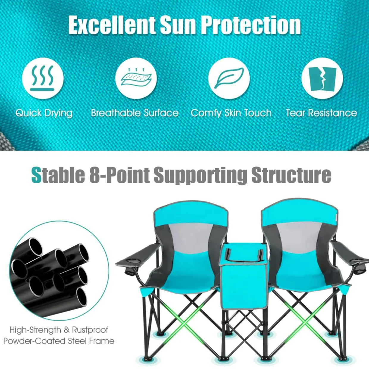 Tangkula Loveseat Camping Chair with Adjustable Shade Canopy
