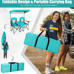 Tangkula Loveseat Camping Chair with Adjustable Shade Canopy