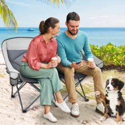 Tangkula Loveseat Camping Chair, Folding Camp Chair with Padded Seat