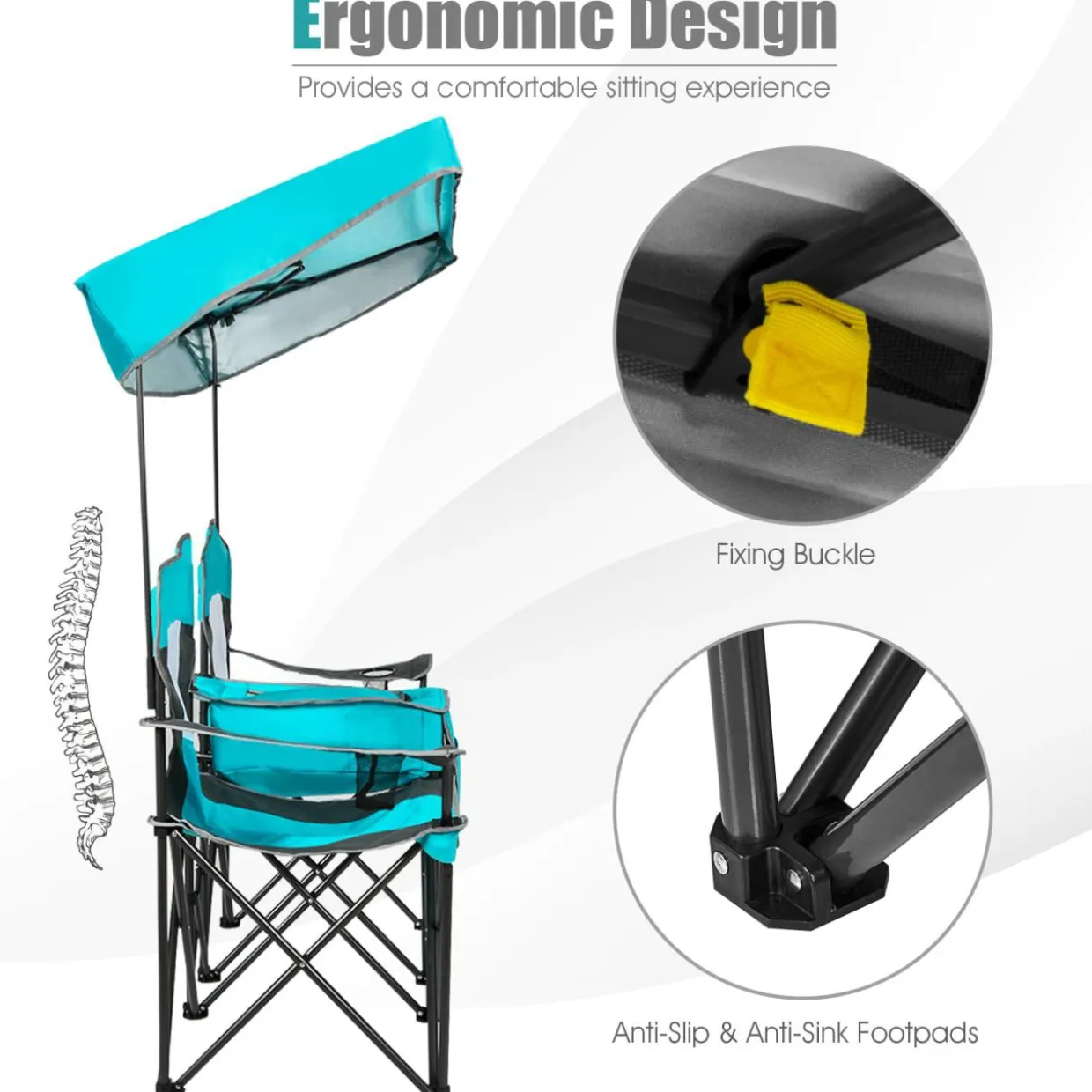 Tangkula Loveseat Camping Chair with Adjustable Shade Canopy