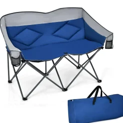 Tangkula Loveseat Camping Chair, Folding Camp Chair with Padded Seat