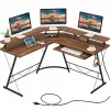 Tangkula L-Shaped Computer Desk with Power Outlet, 51" Corner Computer Workstation with Monitor Stand