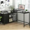 Tangkula L-Shaped Computer Desk with Power Outlet, Convertible Corner Desk with Drawers & Shelves