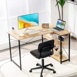 Tangkula L-Shaped Computer Desk with Reversible Shelves