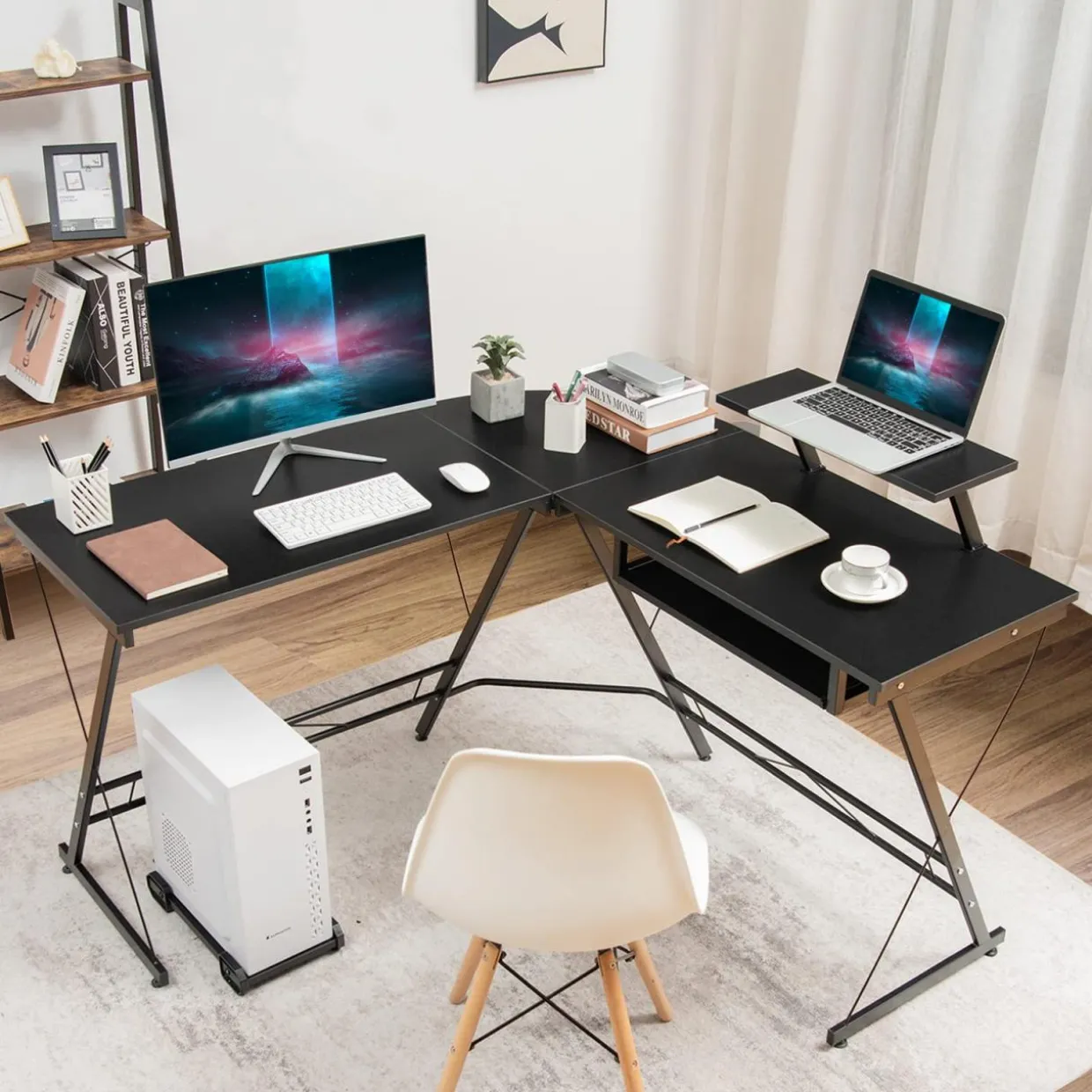 Tangkula L-Shaped Computer Desk, Home Office Corner Workstation