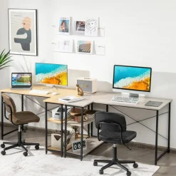 Tangkula L-Shaped Computer Desk with Reversible Shelves
