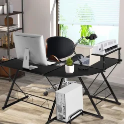 Tangkula L-Shaped Computer Desk, 58 Inches Corner Computer Desk with Movable Shelf & CPU Stand