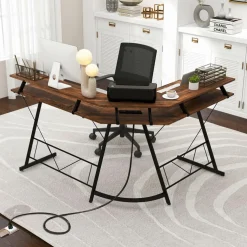 Tangkula L-Shaped Computer Desk with Power Outlet, 51