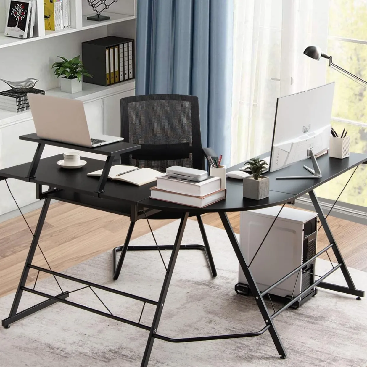 Tangkula L-Shaped Computer Desk, Home Office Corner Workstation