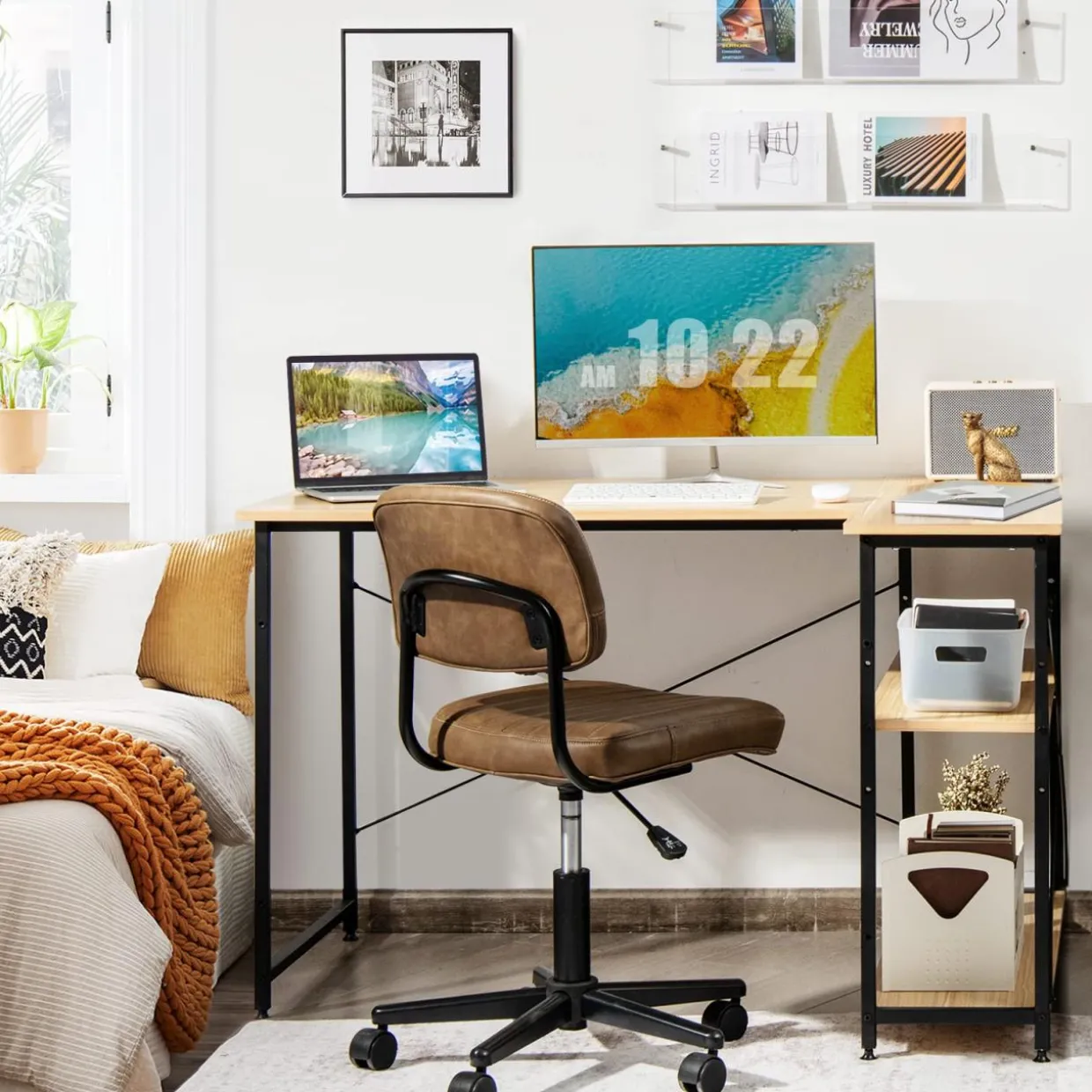 Tangkula L-Shaped Computer Desk with Reversible Shelves