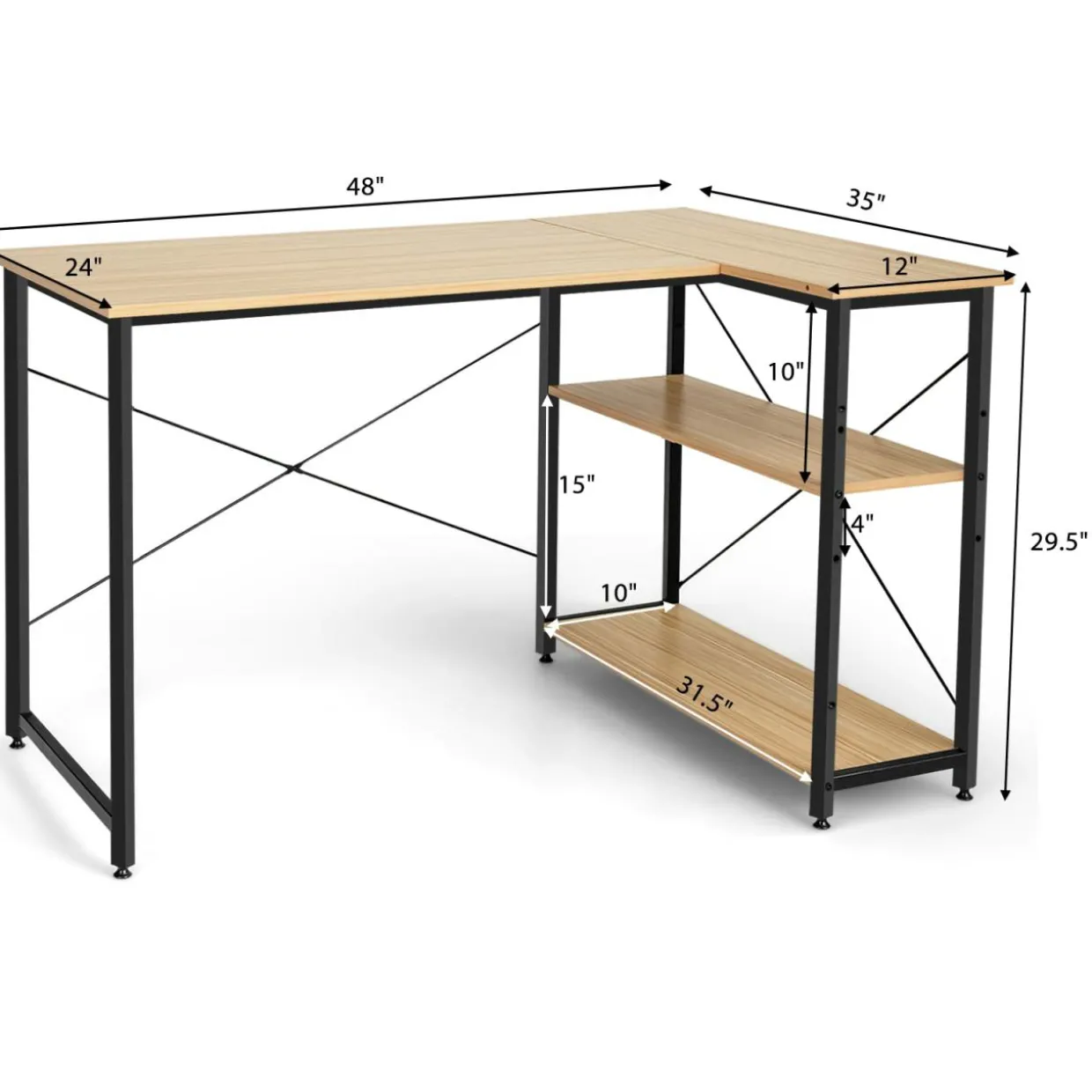 Tangkula L-Shaped Computer Desk with Reversible Shelves