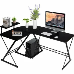 Tangkula L-Shaped Computer Desk, 58 Inches Corner Computer Desk with Movable Shelf & CPU Stand