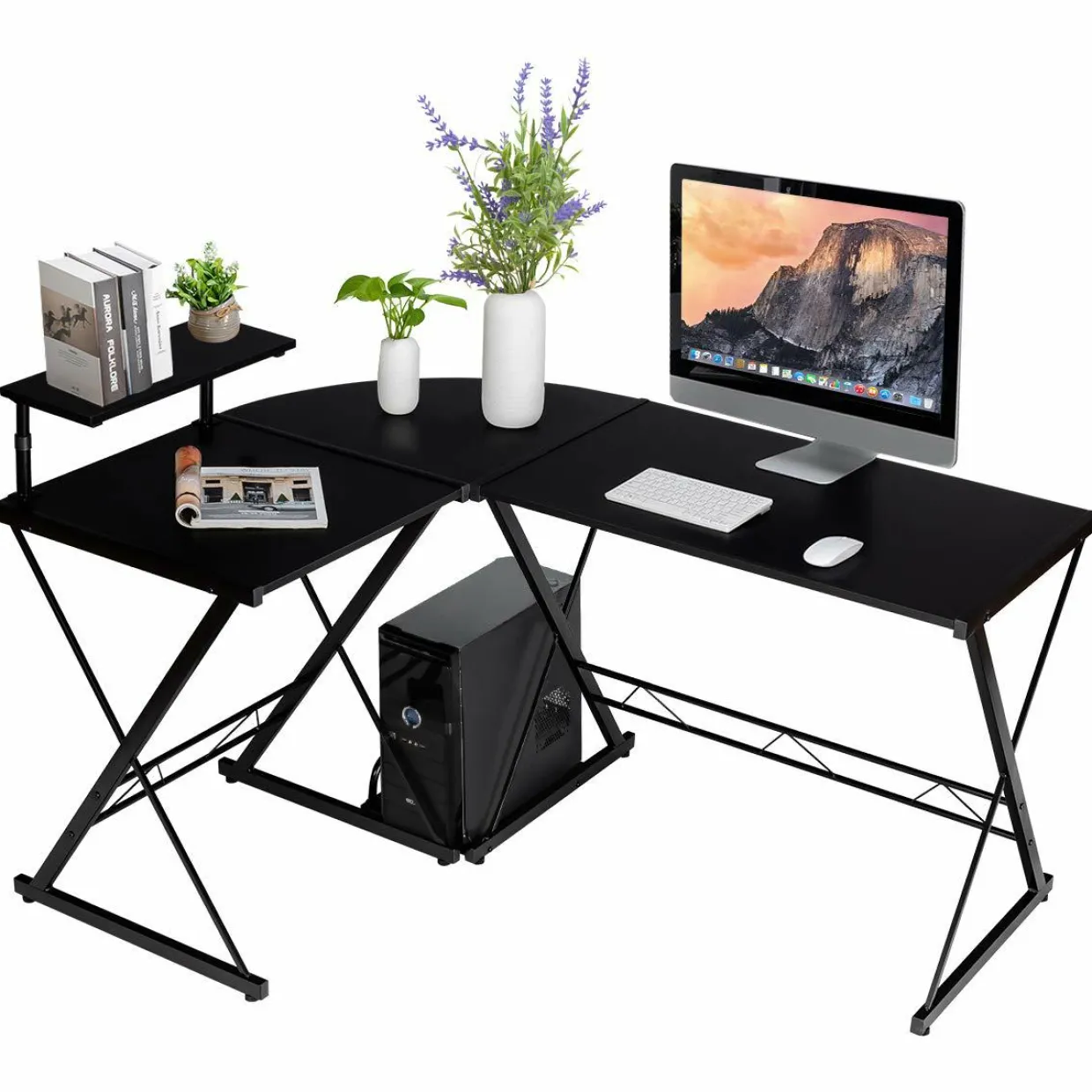 Tangkula L-Shaped Computer Desk, 58 Inches Corner Computer Desk with Movable Shelf & CPU Stand