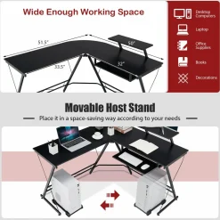 Tangkula L-Shaped Computer Desk, Home Office Corner Workstation