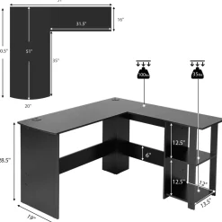 Tangkula L-Shaped Computer Desk, Large Corner Computer Desk with 2-Tier Open Shelves (Black)