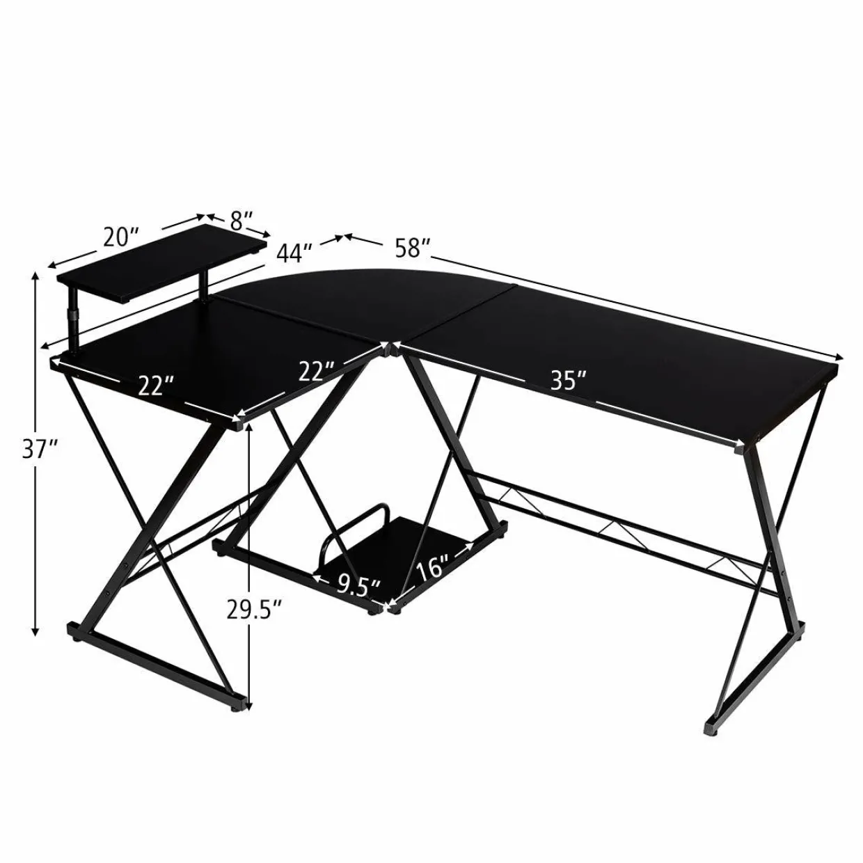 Tangkula L-Shaped Computer Desk, 58 Inches Corner Computer Desk with Movable Shelf & CPU Stand