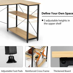 Tangkula L-Shaped Computer Desk with Reversible Shelves