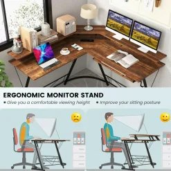Tangkula L-Shaped Computer Desk with Power Outlet, 51