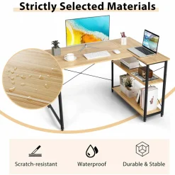 Tangkula L-Shaped Computer Desk with Reversible Shelves