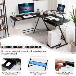 Tangkula L-Shaped Computer Desk, Home Office Corner Workstation