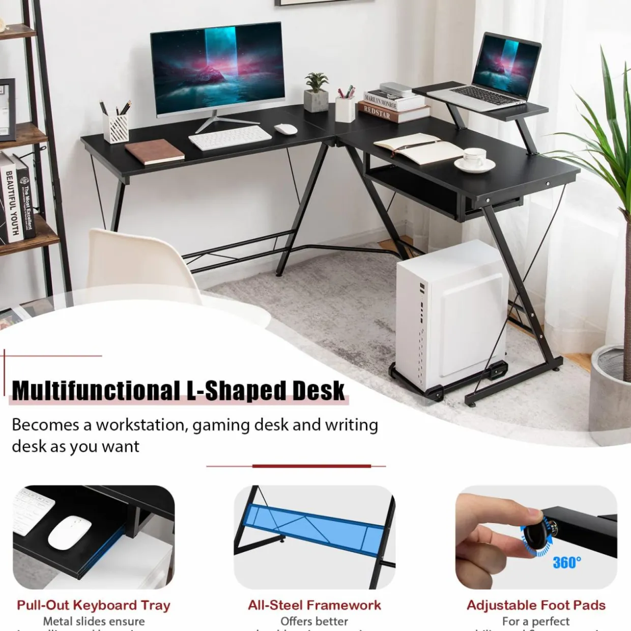 Tangkula L-Shaped Computer Desk, Home Office Corner Workstation