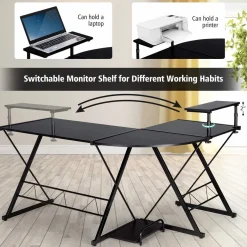 Tangkula L-Shaped Computer Desk, 58 Inches Corner Computer Desk with Movable Shelf & CPU Stand