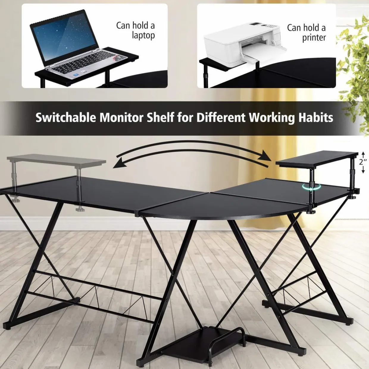 Tangkula L-Shaped Computer Desk, 58 Inches Corner Computer Desk with Movable Shelf & CPU Stand