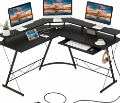 Tangkula L-Shaped Computer Desk with Power Outlet, 51