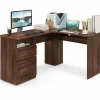 Tangkula L-Shaped Desk with 2 Storage Drawers, 59” Corner Computer Desk with File Drawer & Open Shelf