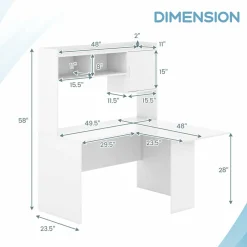 Tangkula L-Shaped Desk with Storage Hutch, Corner Computer Desk with Shelves & Cabinet, White