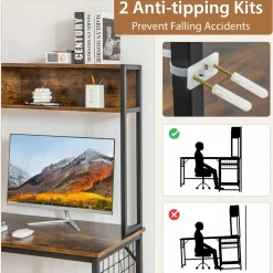Tangkula L-Shaped Desk with Power Outlet, Large Corner Desk Converts to 2-Person Long Desk with Hutch