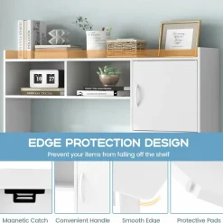 Tangkula L-Shaped Desk with Storage Hutch, Corner Computer Desk with Shelves & Cabinet, White