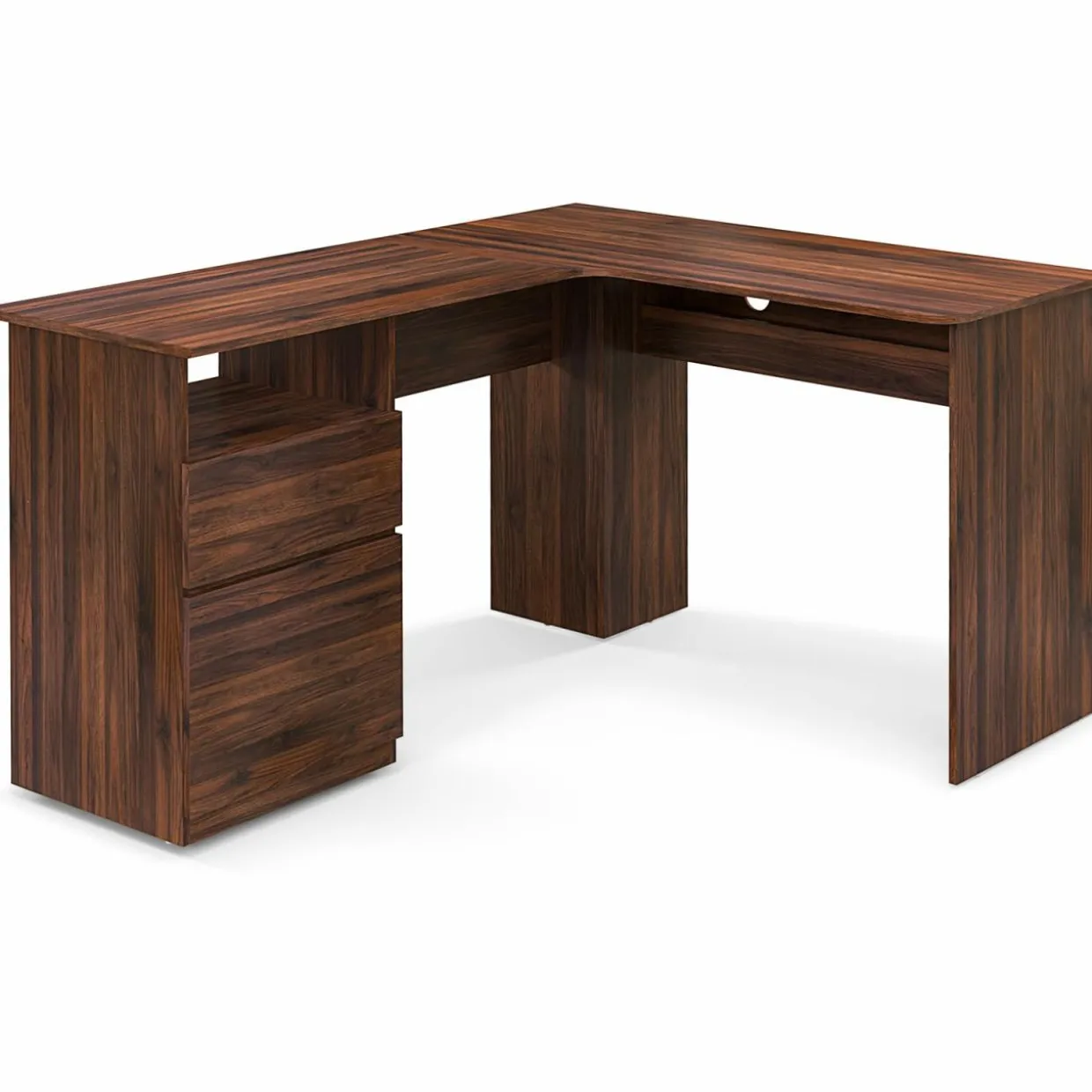 Tangkula L-Shaped Desk with 2 Storage Drawers, 59” Corner Computer Desk with File Drawer & Open Shelf