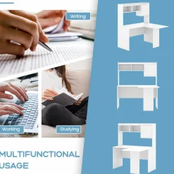 Tangkula L-Shaped Desk with Storage Hutch, Corner Computer Desk with Shelves & Cabinet, White