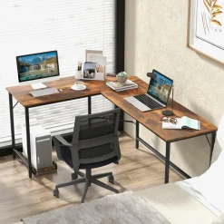 Tangkula L-Shaped Office Desk, L Shaped Corner Desk with Power Outlets, USB Ports