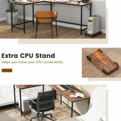Tangkula L-Shaped Office Desk, L Shaped Corner Desk with Power Outlets, USB Ports