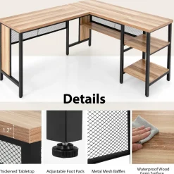 Tangkula L-shaped Office Desk, 59 Inch Large Corner Desk