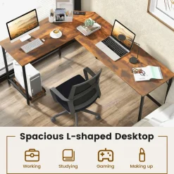 Tangkula L-Shaped Office Desk, L Shaped Corner Desk with Power Outlets, USB Ports
