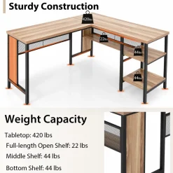 Tangkula L-shaped Office Desk, 59 Inch Large Corner Desk