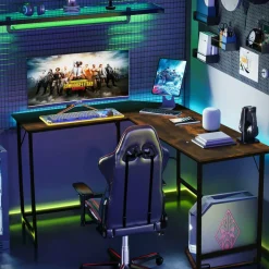 Tangkula L-Shaped Office Desk, L Shaped Corner Desk with Power Outlets, USB Ports
