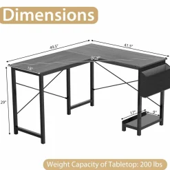 Tangkula L-Shaped Office Desk, Modern Reversible Computer Desk with Storage Pocket & CPU Stand (Dark Gray)