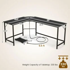 Tangkula L-Shaped Office Desk, L Shaped Corner Desk with Power Outlets, USB Ports