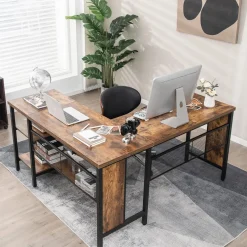 Tangkula L-shaped Office Desk, 59 Inch Large Corner Desk
